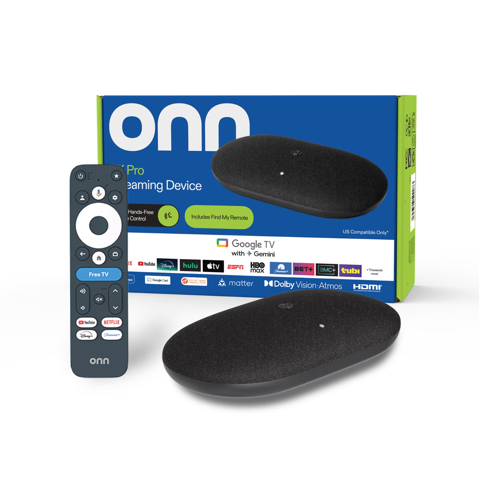 onn 2026 Modle-4K Pro Streaming Device Google TV, 32GB Storage, Dolby Vision,