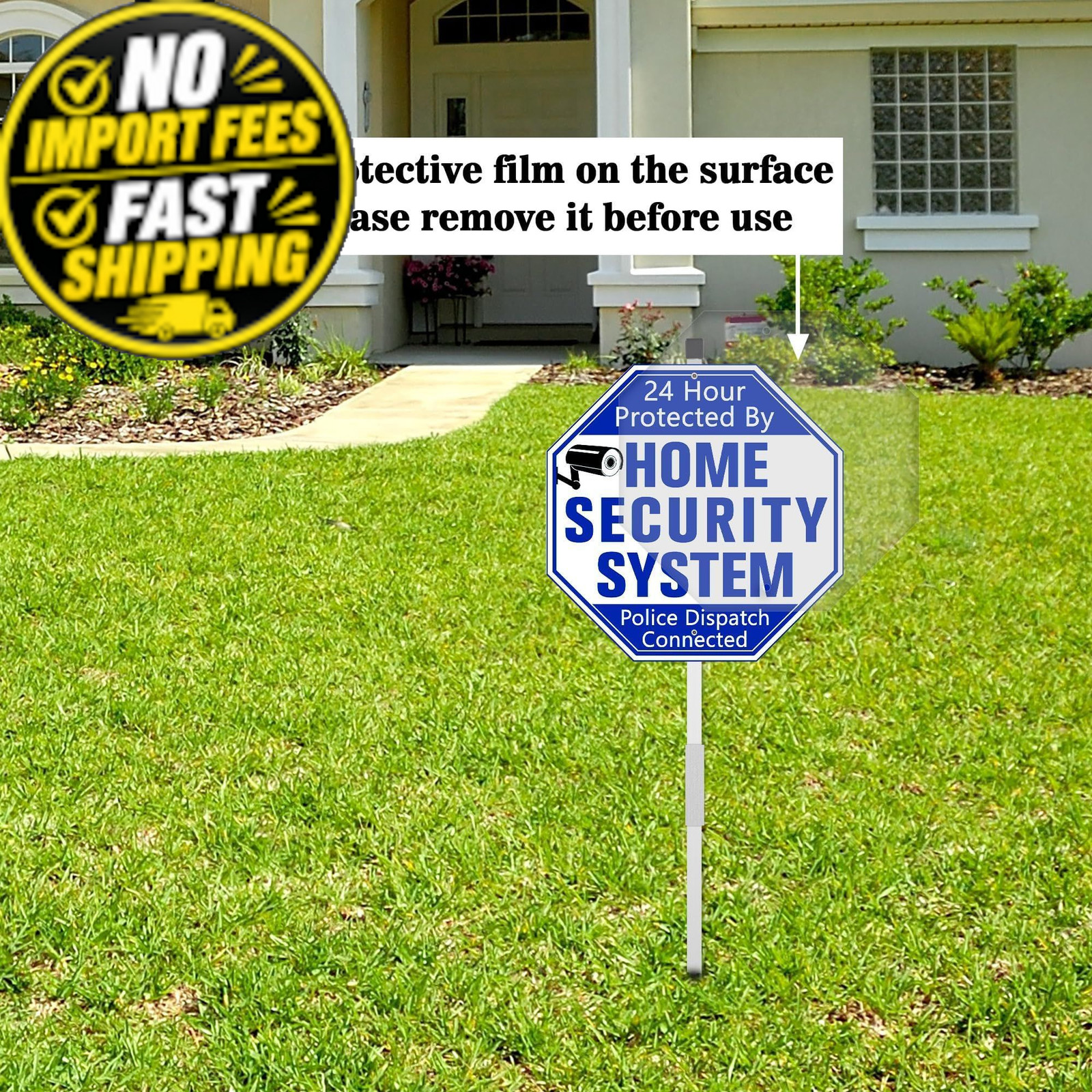 Uflashmi Home Security System Signs for Yard, Yard 10"x 28", blue