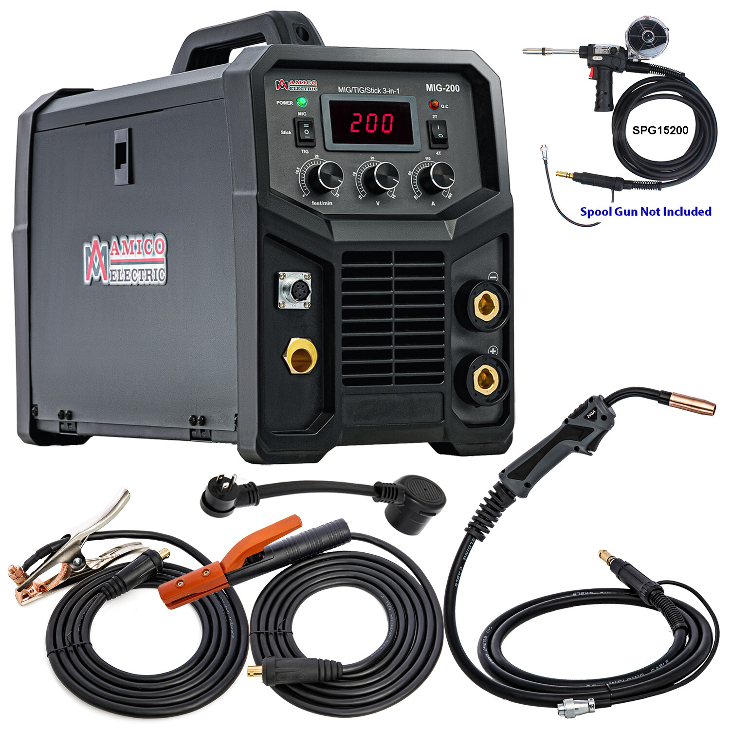 Amico MIG-200, 200 Amp MIG MAG TIG ARC STICK DC Inverter Welder, 3-in-1 Combo
