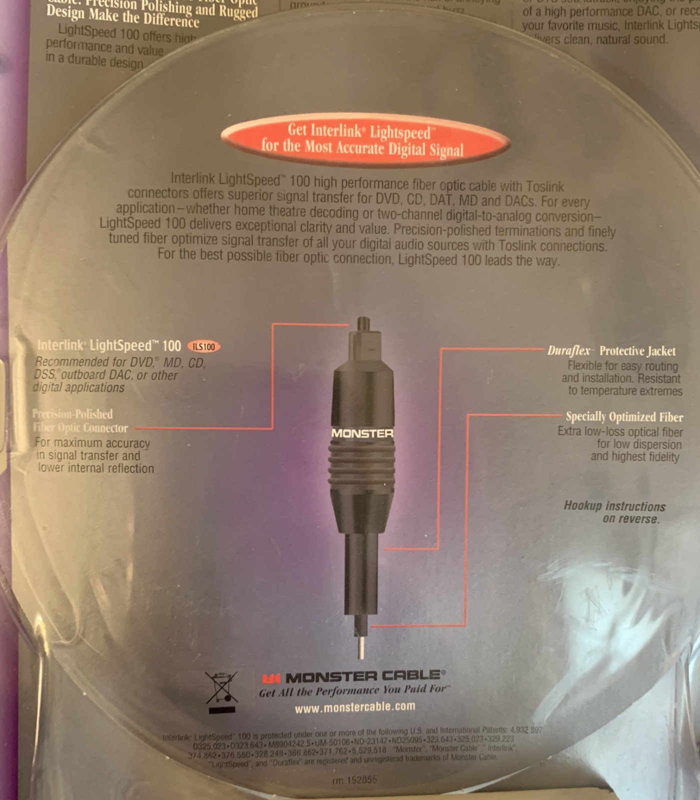 Monster Interlink Lightspeed 100 TOSLINK 3' Digital Audio Fiber Optic Cable