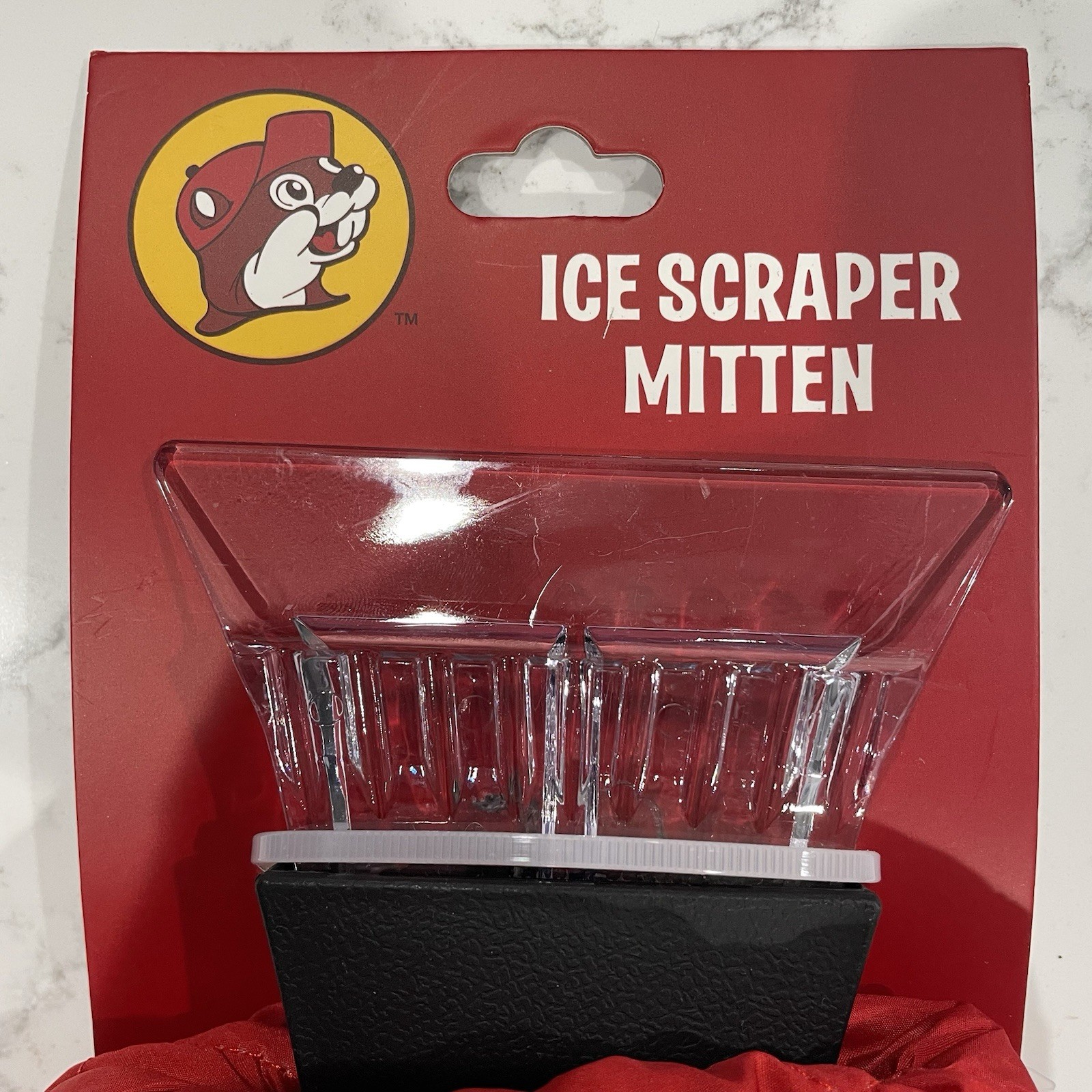 Buc-ee's Ice Scraper Mitten Red Quilted Fleece Lined Beaver Logo Gift