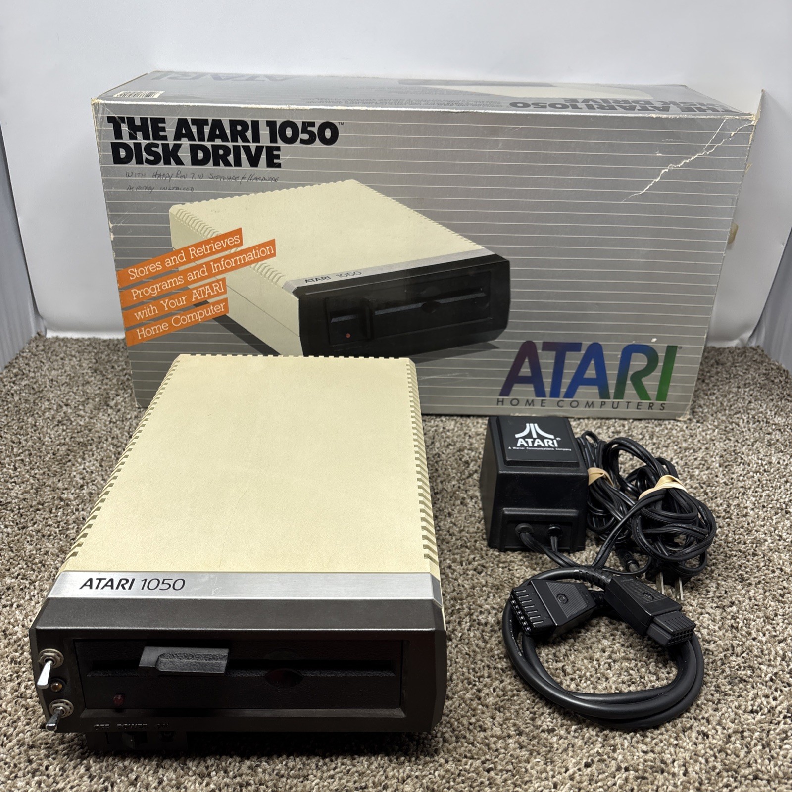 Atari 1050 Floppy Disk Drive Tested With All Cables Power And Data SIO In Box