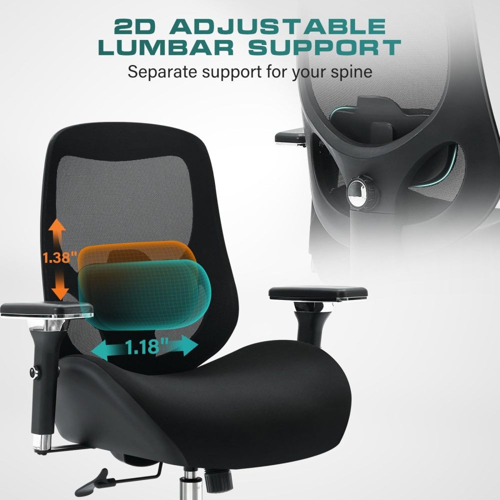 Big and Tall Office Chair w/ Wide Thick Seat Cushion for Heavy People Ergonomic