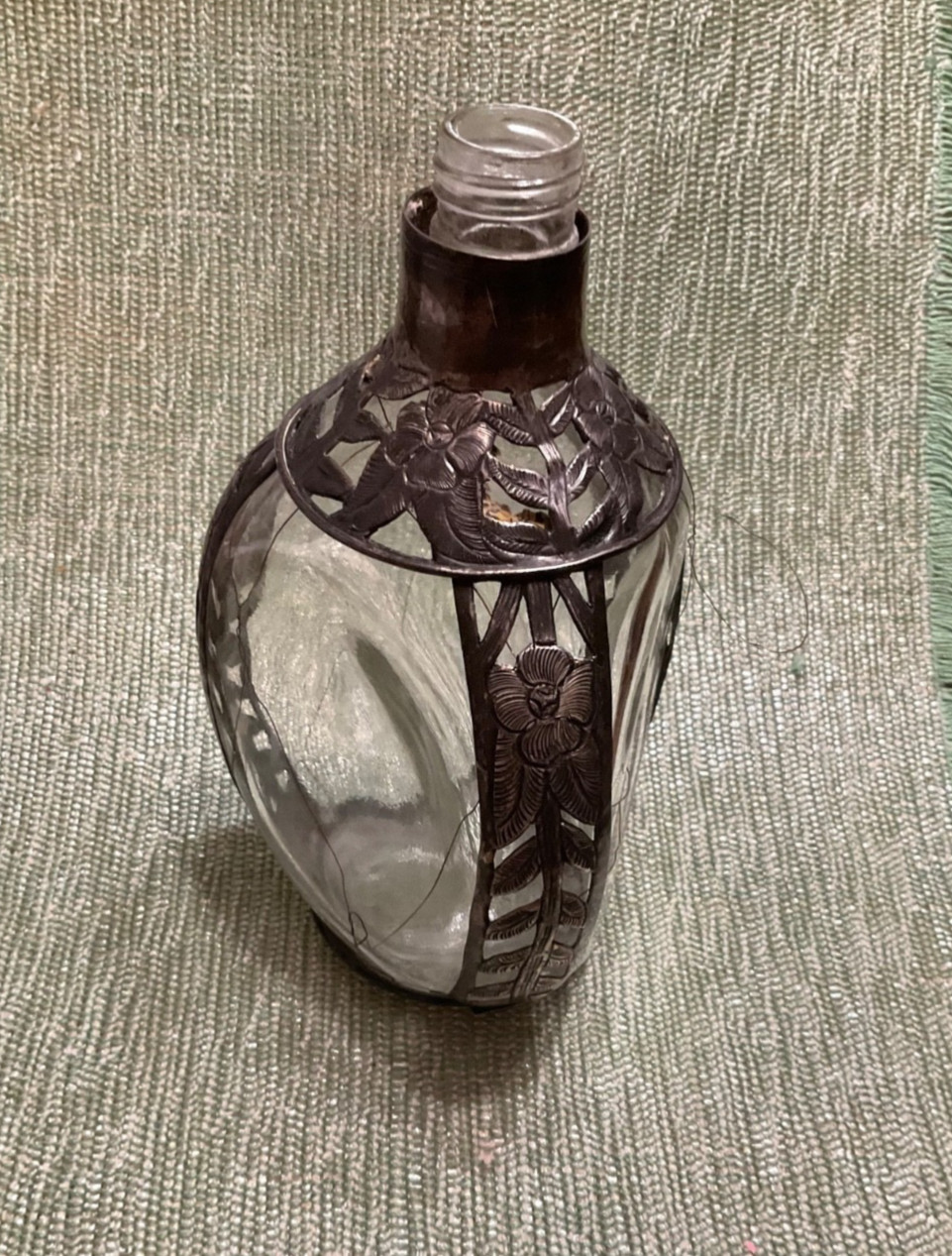 Vintage Haig & Haig Scotland Pinched Bottle w/ Silver Overlay