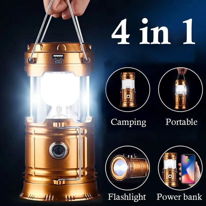 Solar Rechargeable LED Camping Lantern Portable Telescopic Flashlight Hiking Lig