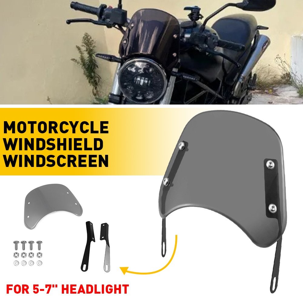 Motorcycle Windscreen Headlight Windshield For Round Universal 5-7'' Headlight