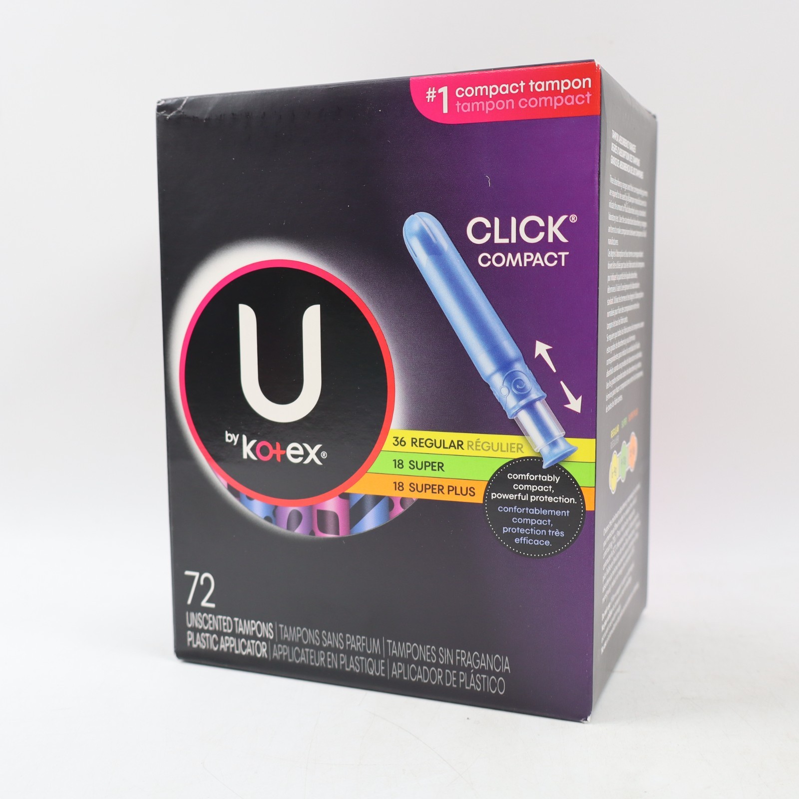 U By Kotex Click Compact Unscented Tampons, Regular/Super/Super Plus, 216ct