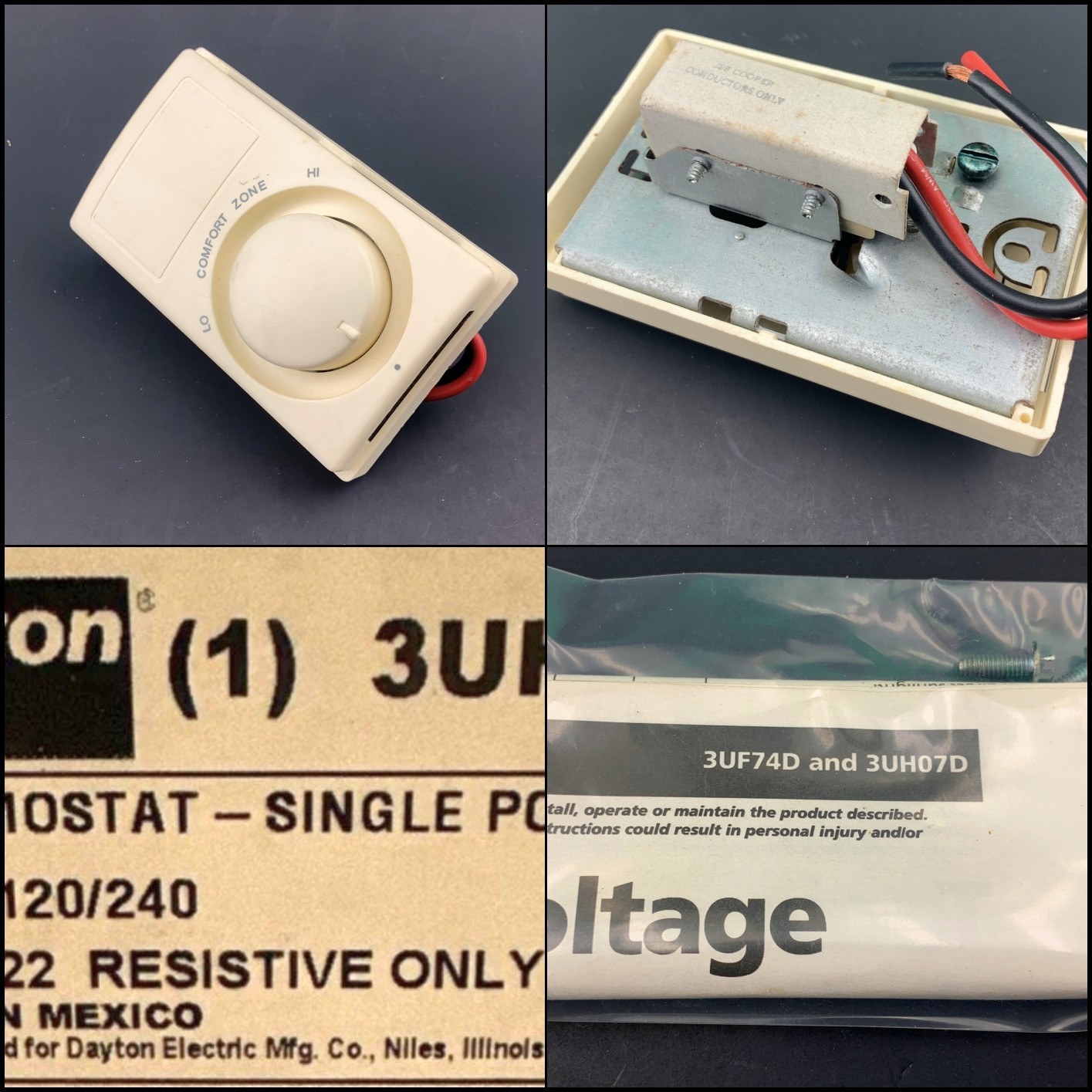 1 NEW Dayton 3UH07D Single Pole Line Voltage Thermostat Dial 120/240V NOS