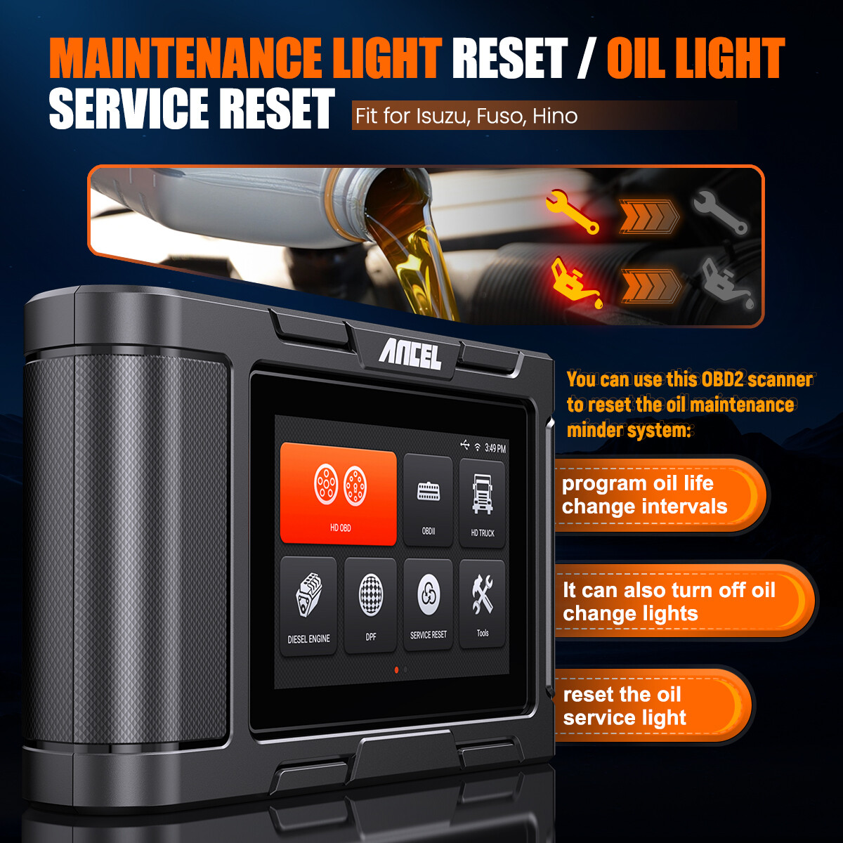 ANCEL HD3400PRO Heavy Duty Truck Scanner DPF Regen Diesel Code Reader Diagnostic