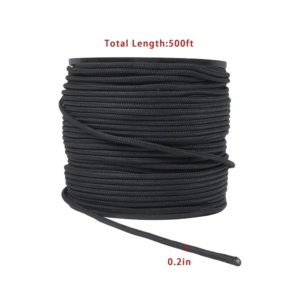 Black Nylon Solid Braid Rope Abrasion Resistance Low Stretch Dyeable Industrial