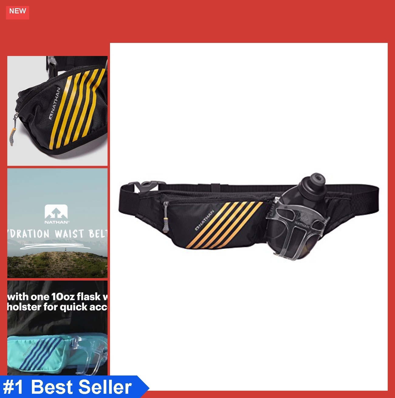 Hydration Belt 10oz Flask Running Waist Pack Zip Pocket Phone Holder Gel Loops