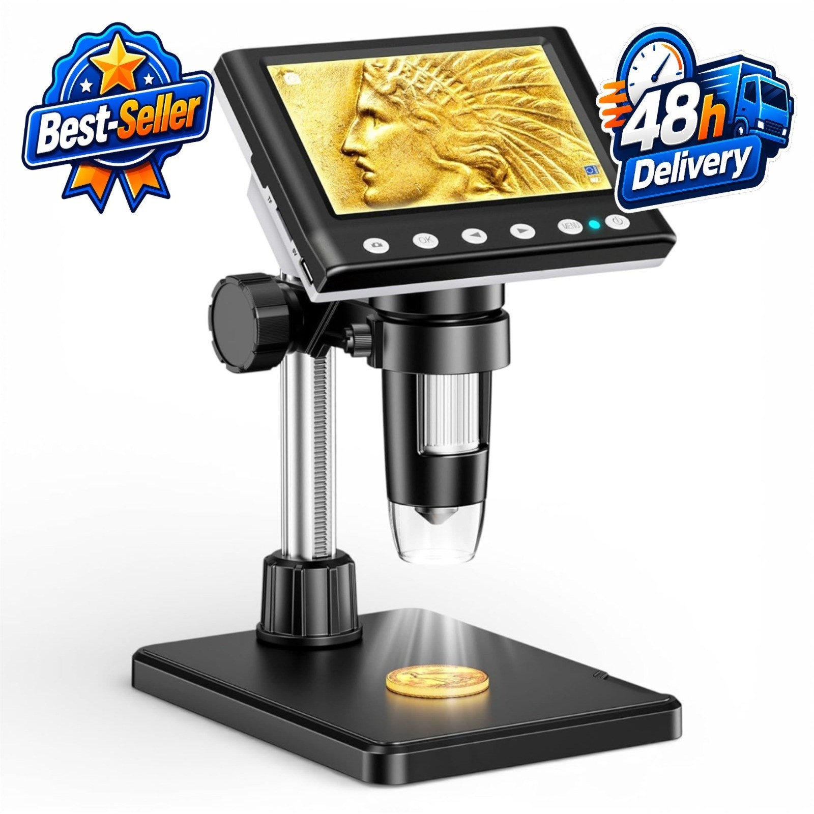 Aikokkl 4.3" LCD Digital Coin Microscope with LED Light - 1000X Magnification