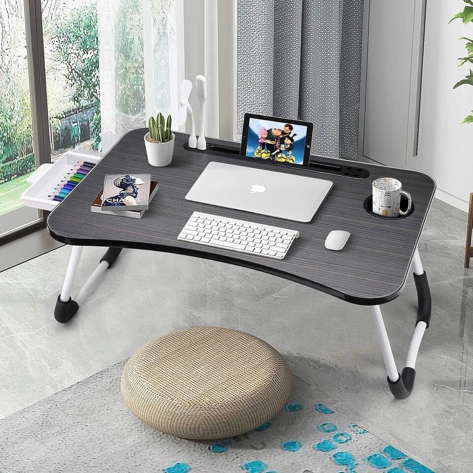 Laptop Tray Lap Desk Stand Foldable Bed Table Notebook Tray Cup Slot Adjustable