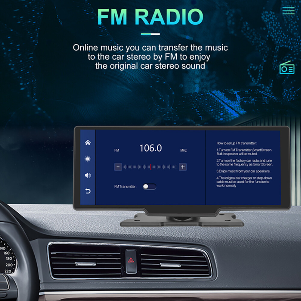10" Portable Bluetooth Car Stereo Wireless CarPlay Android Auto Touch Screen AUX