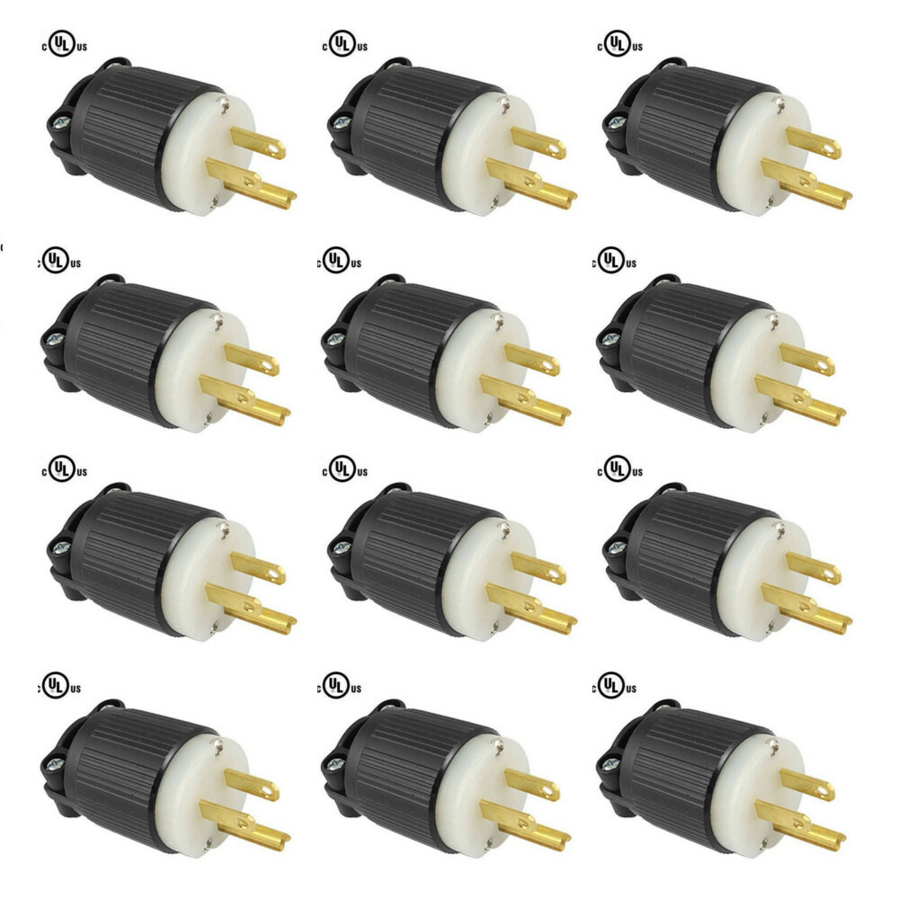 NEMA 5-15P 15A 125V Straight Blade Male Plug Heavy Duty Nylon, 12 Pack