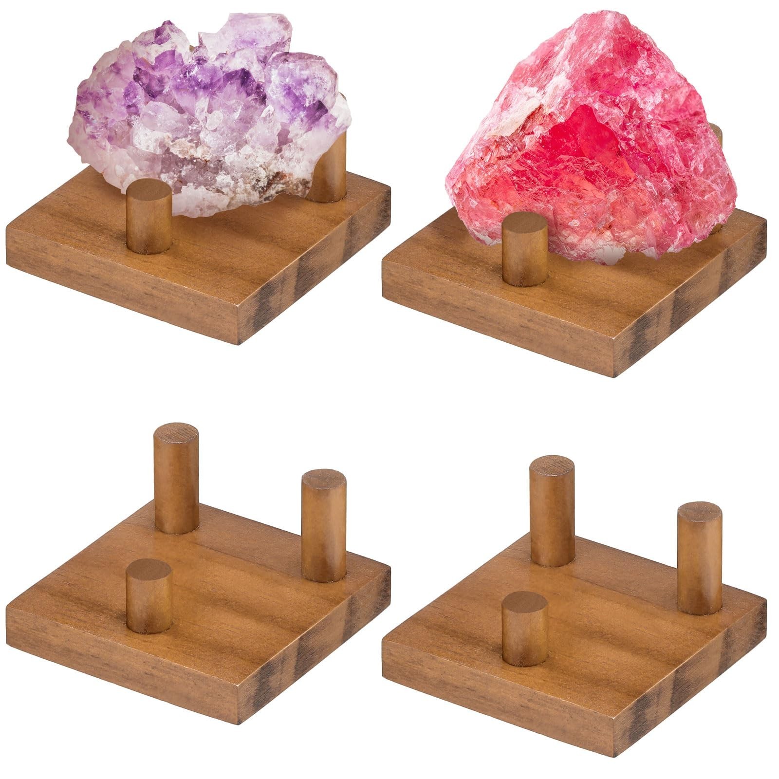 DoubleFill 4 Packs Wood Rock Display Stand 2 Inch Walnut Rock Stands for Disp...