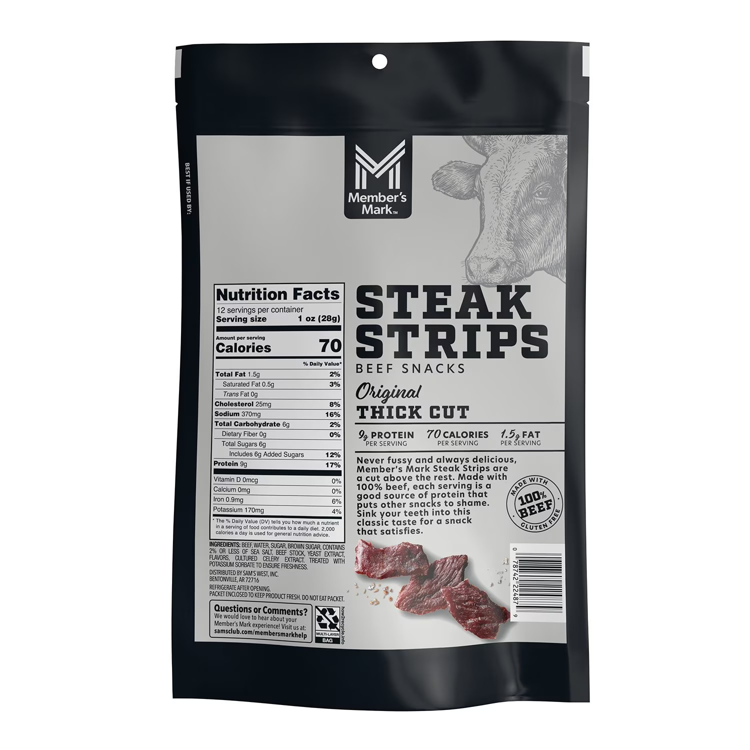 Member’s Mark Beef Steak Strips 12 oz High-Quality Protein Snack