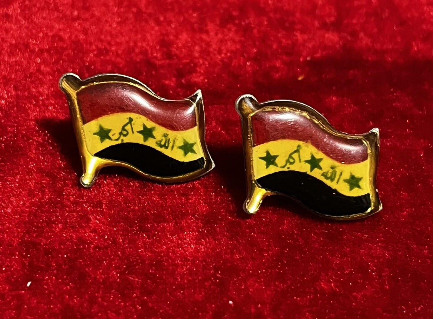 Iraq-Iraqi Flag Small Metal Pin, Saddam Hussein Era Lot of 2.
