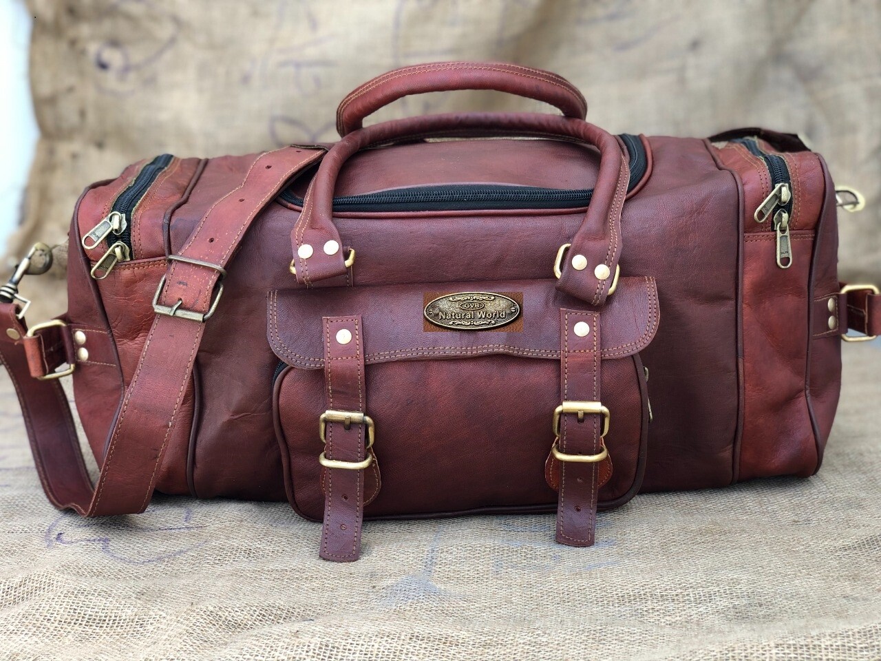 Genuine Leather Travel Men Gym Luggage Bag Duffel Holdall (Real Goat Hide Bag)