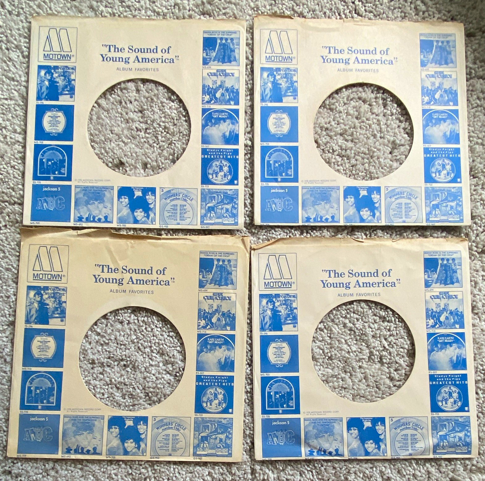 Motown The Sound of Young America 7" Record Sleeve Paper Beige/Blue Lot of 4