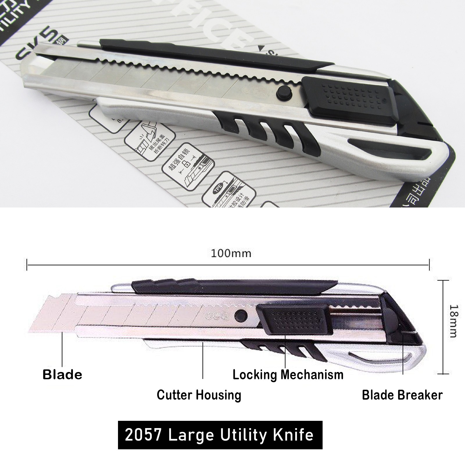 10pcs Deli 2057 Utility Knife 100x18x0.5mm blades Large size Alloy Handle Knife