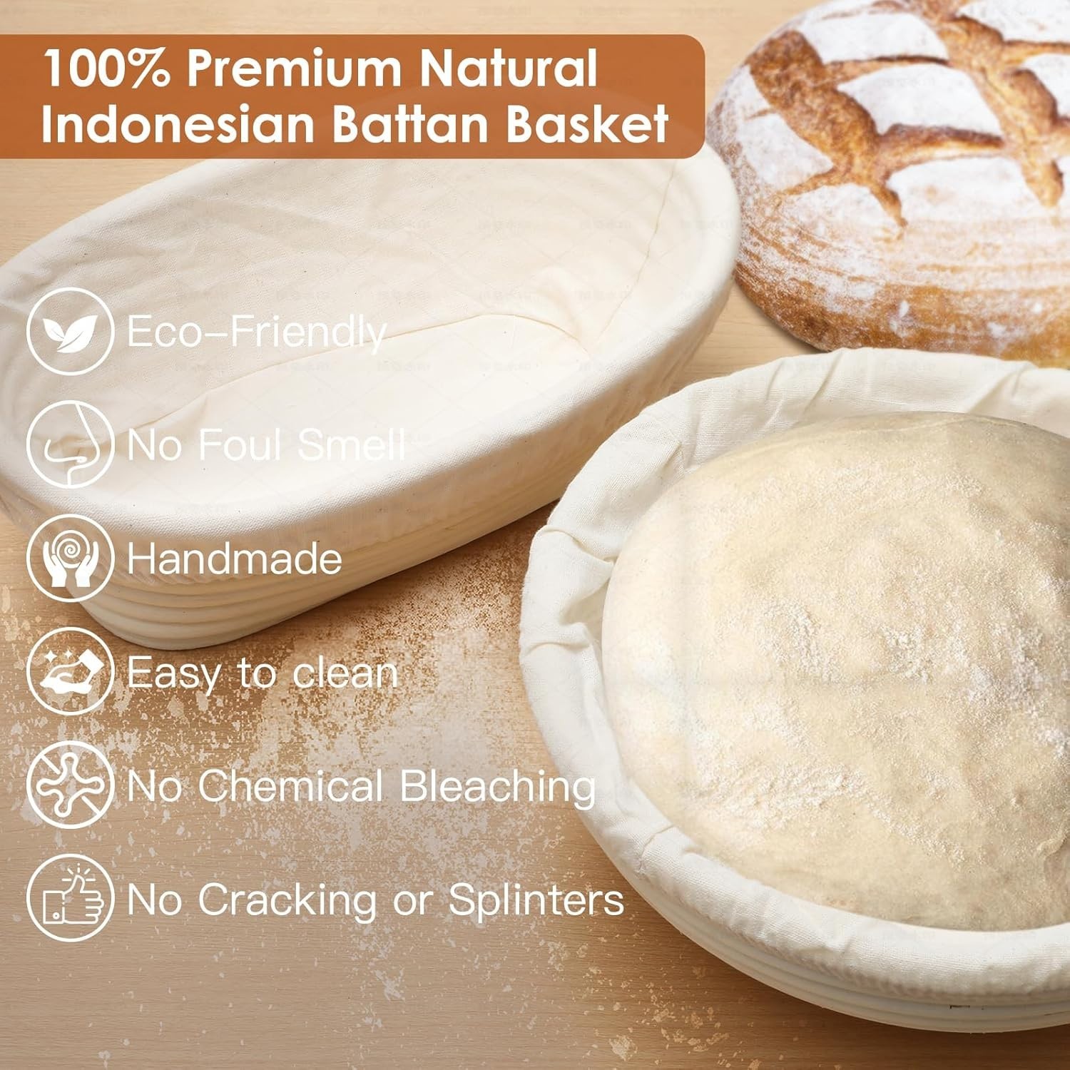 Artisan Sourdough Bread Baking Supplies: 2 Banneton Baskets & Starter Kit