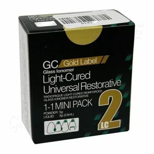 GC Fuji LC 2 Light Cure Gold Label Restorative Glass Ionomer Dental Mini Pack 1