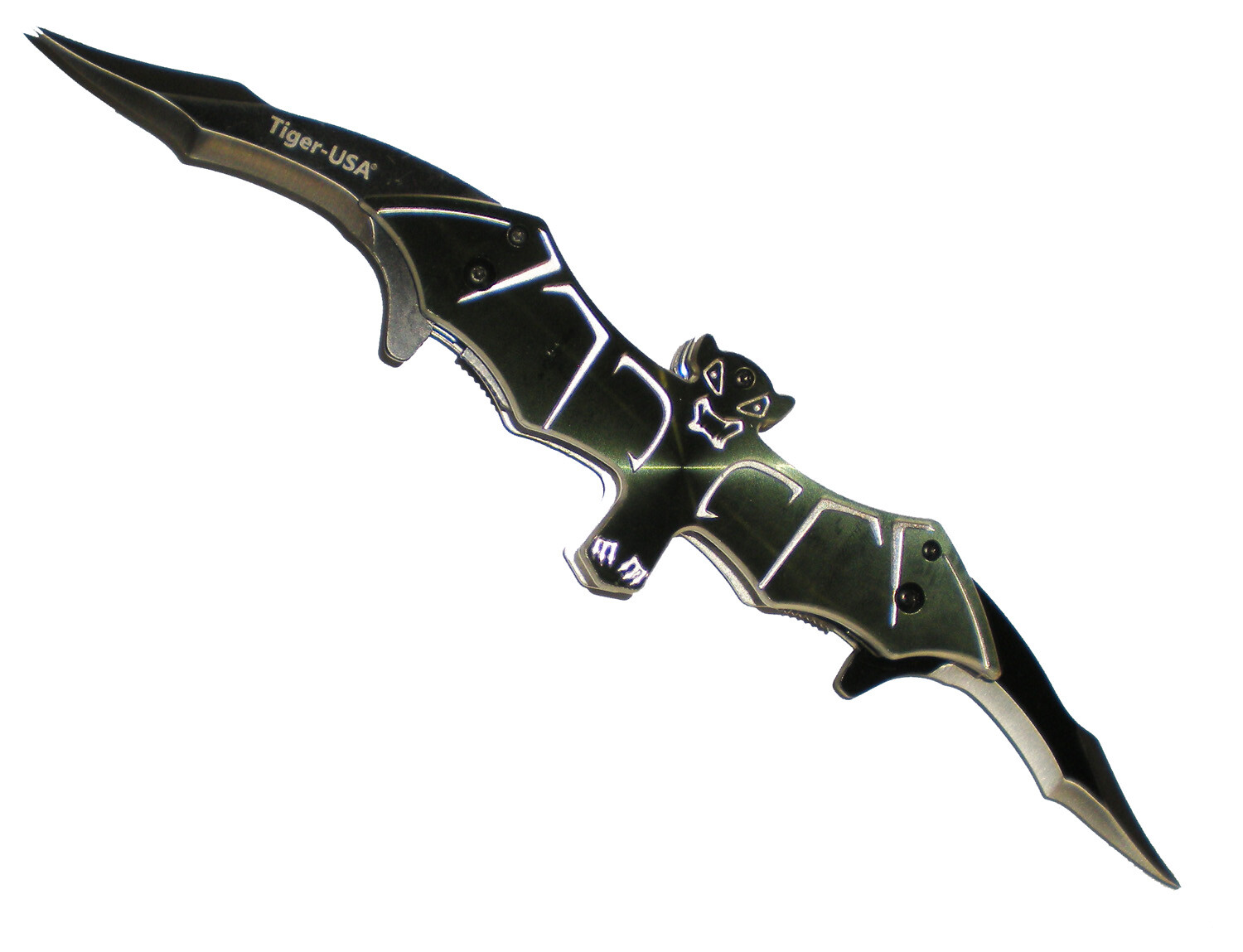 11" Silver Dual Folding Blade Assisted Open  Double Bladed Knife Bat Man Batman