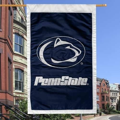 PENN STATE Univ Nittany Lions 28 X 44 Navy Blue Team Logo Appliqué House Flag St