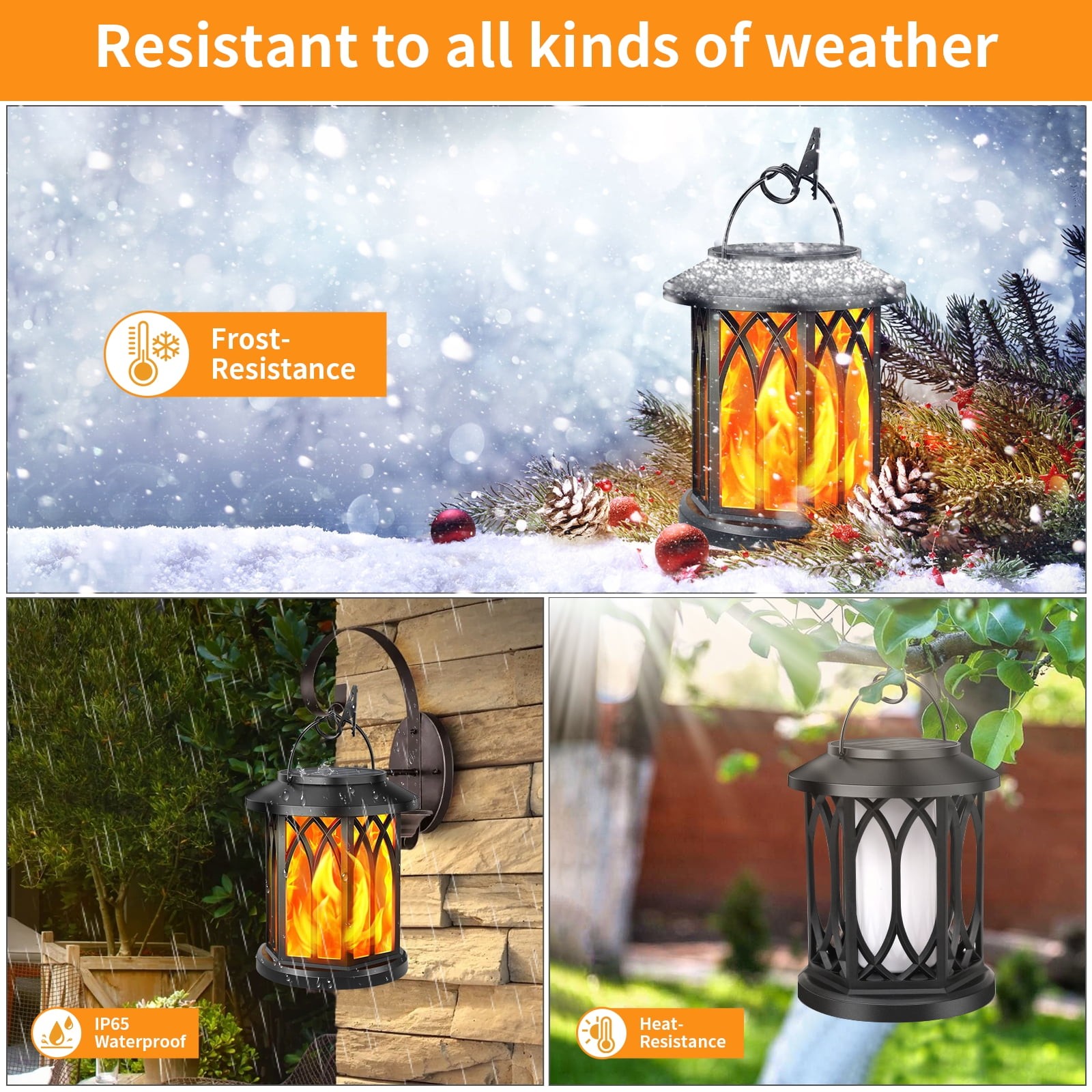 2 Pack Solar Lantern Outdoor Lights, Upgraded Flickering Flame Solar Lanterns...