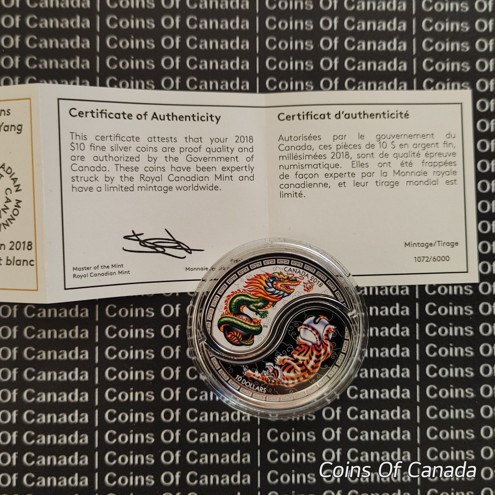 2018 Canada $10 Silver Coin Black White Yin + Yang Tiger + Dragon #coinsofcanada