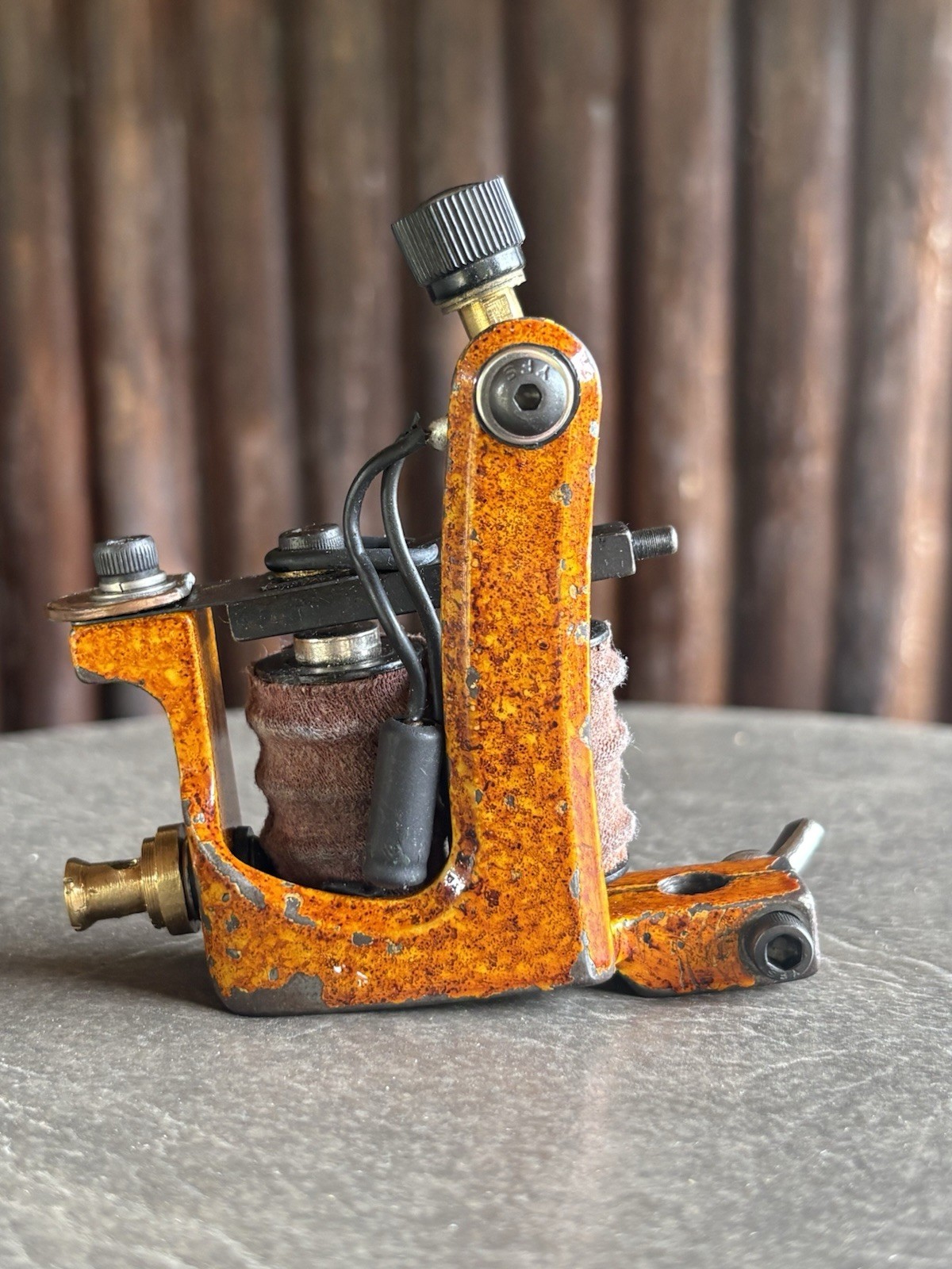 Orange Custom Distressed Vintage Style tattoo coil machine