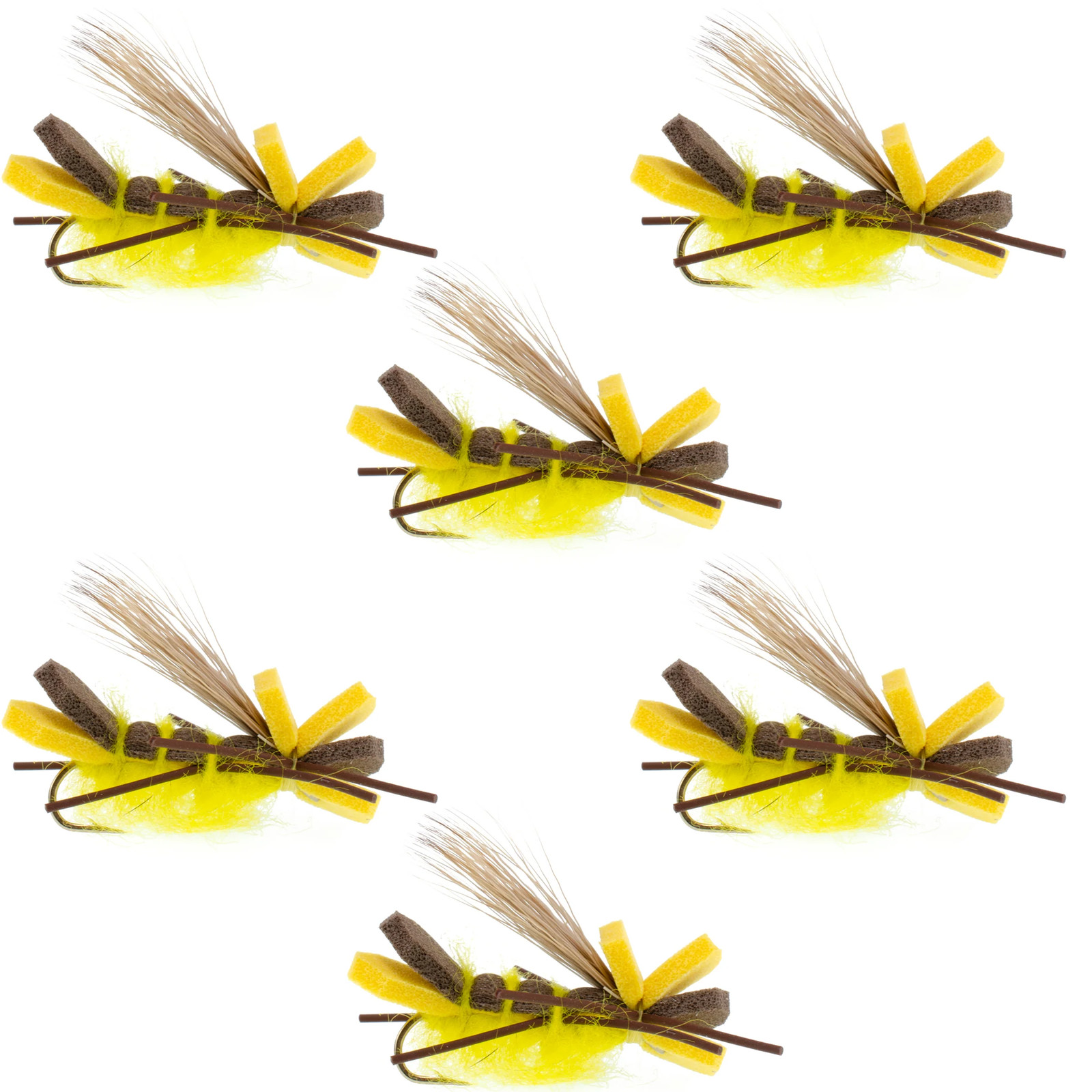 Godzilla Hopper Trout Flies - Yellow Grasshopper or Stonefly Fly 6 Flies Size 10