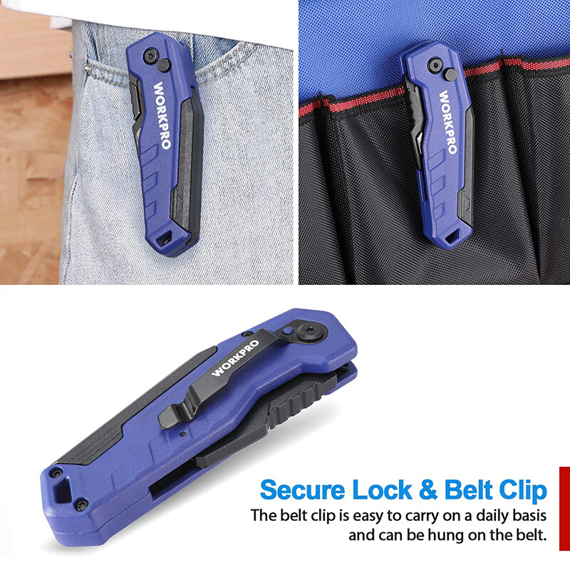 WORKPRO Folding Utility Knife Quick Change Box Cutter w/13PC Blade Red/Blue/Pink