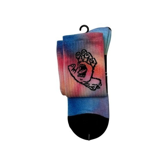 Santa Cruz Crew Socks Mens Womens Large 9-11 Tie Dye Hand Logo Colorful Athletic