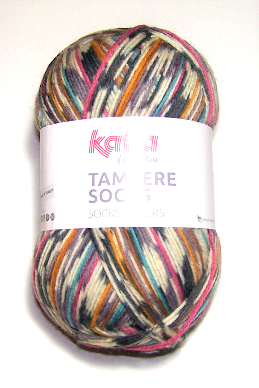 150g ball of Katia TAMPERE SOCK Sport Yarn #104 AQUA ROSE BROWN GREY GOLD WHITE