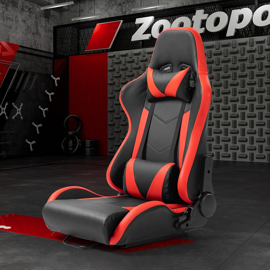 USED-PVC Racing Simulator Cockpit Gaming Red Seat with Neck Pillow and Lumbar