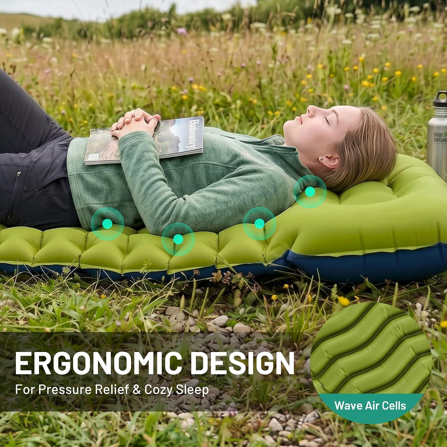 Overmont Inflatable Sleeping Pad for Camping - 4.7" Extra Thick Inflating Campin