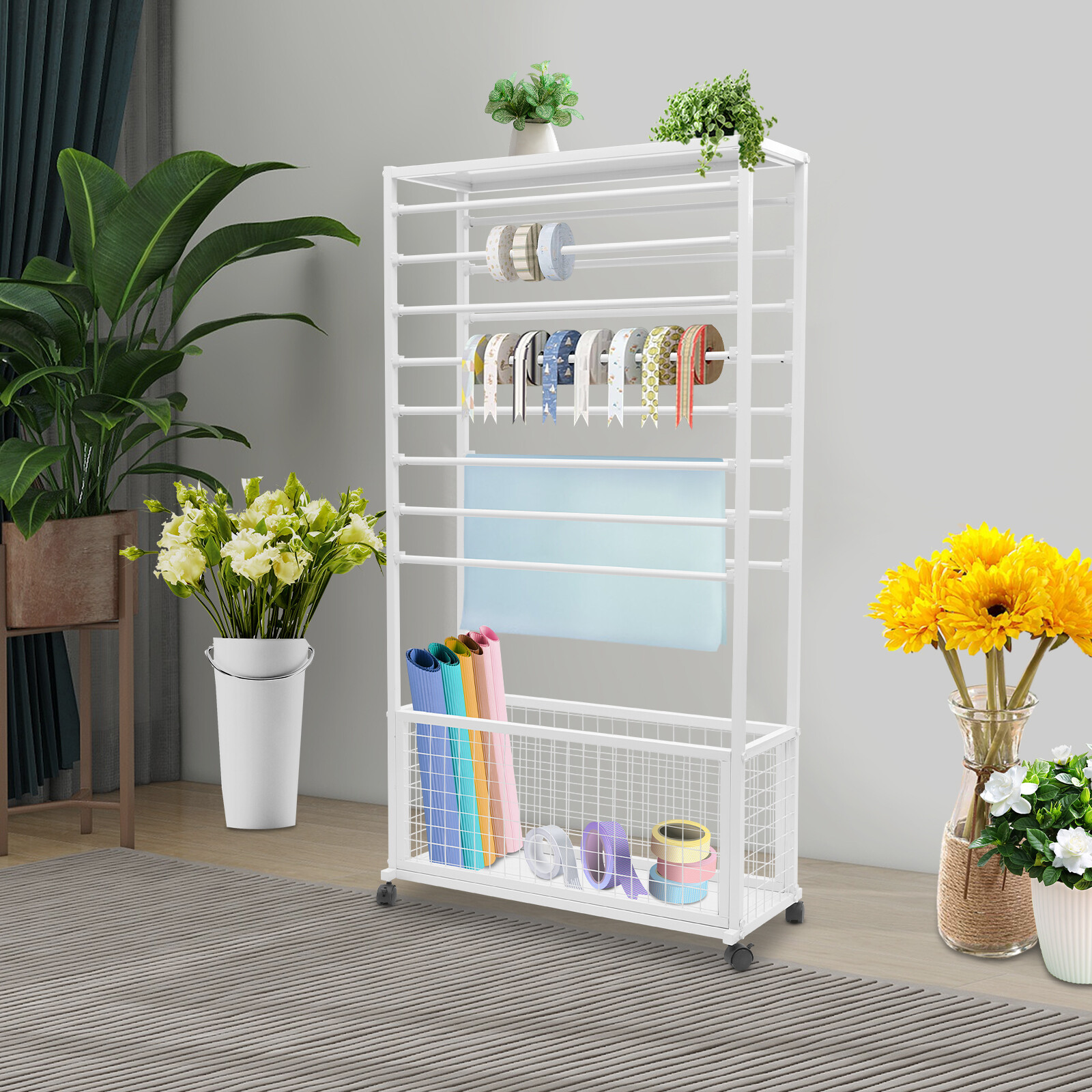 Mobile Ribbon Holder Organizer with Wheels and Ample Storage Space