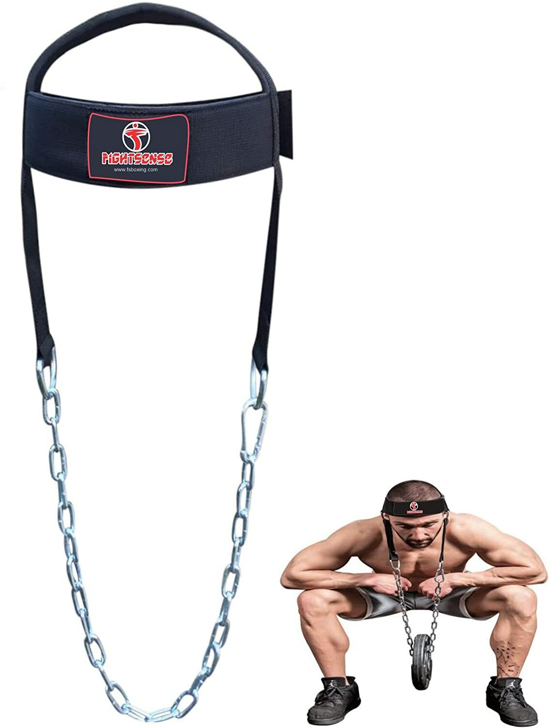 FIGHTSENSE Head Neck Harness Strap Neck Support Weight Lifting With Chain