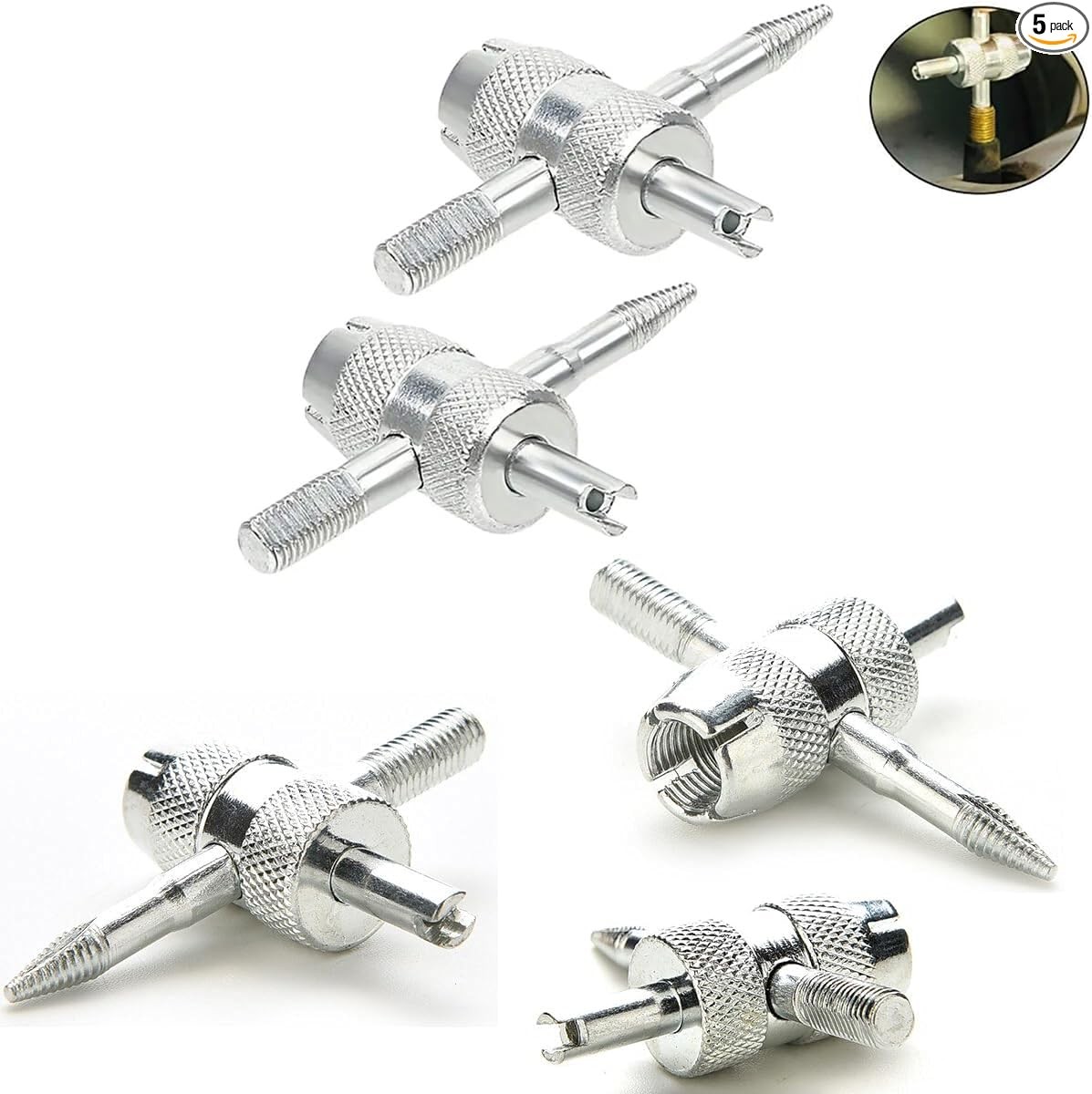 5 Pack Tyre Valve Removal Tool 4-in-1 Tyre Stem Core Remover Installer Multifunc