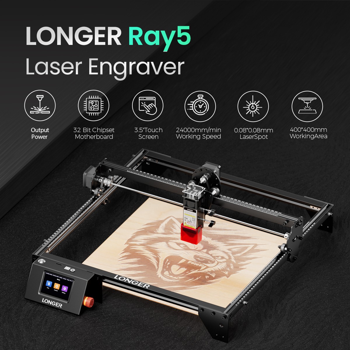 Longer RAY5 5W Laser Engraver 400 x 400mm Working Area with 3.5" Touch Screen
