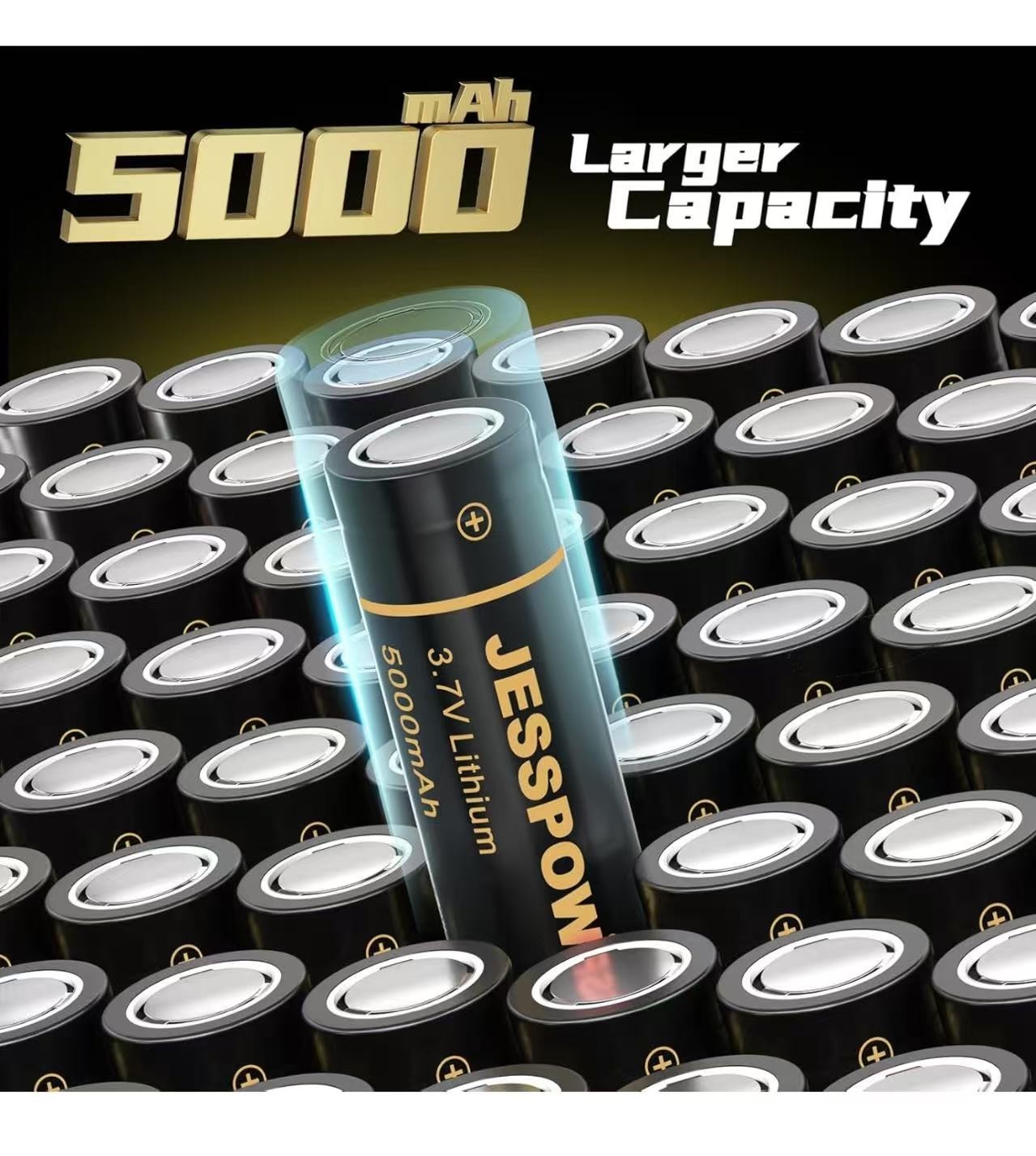 2 Pack Rechargeable Battery with Charger 3.7V 5000mAh Flat Top, Batteries for H