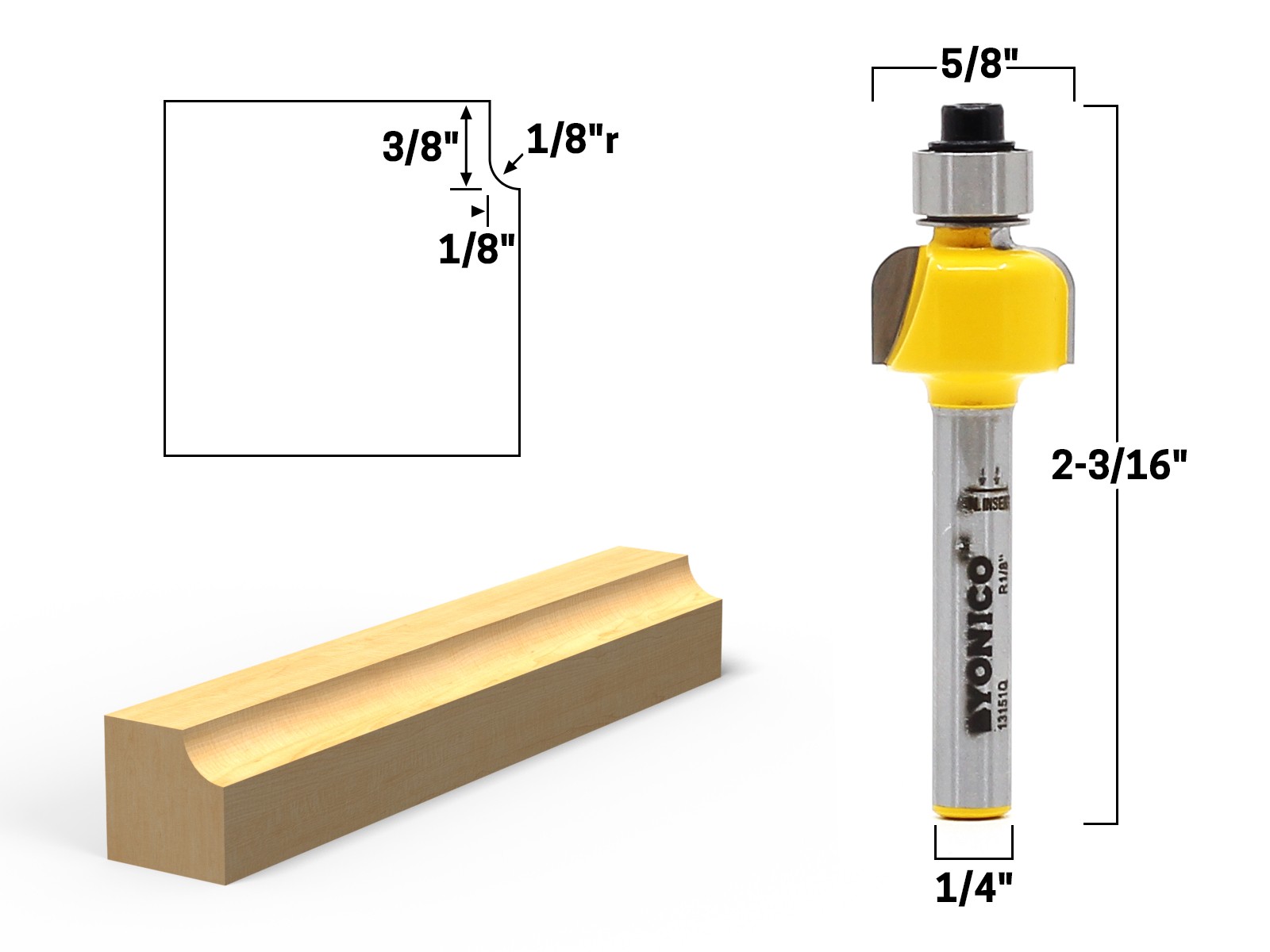 1/8" Radius Cove Edge Forming Router Bit - 1/4" Shank - Yonico 13151q