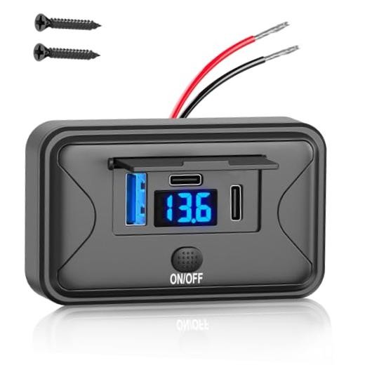 90W 12V USB Outlet Panel Wall Mount, Dual 36W USB C and QC 3.0 18W Car USB