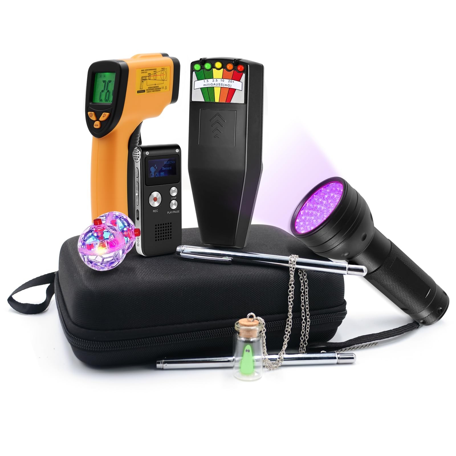 9Pcs Ghost Hunting Equipment Kit Include 1EMF Meter 1 EVP Radio 1 UV middle