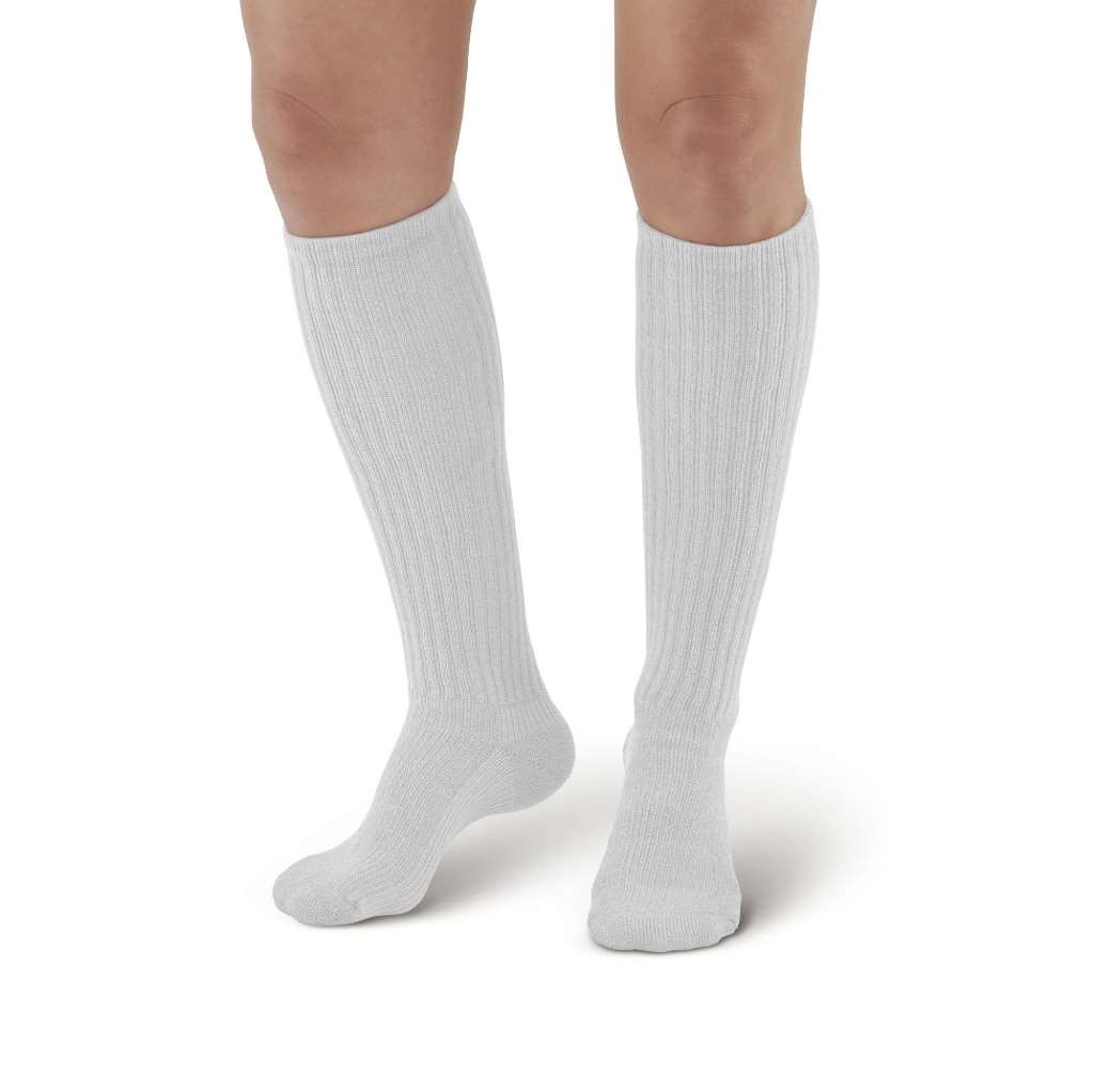 AW Style 180 E-Z Walker Plus Diabetic Knee High Socks 8-15mmHg (White) Small