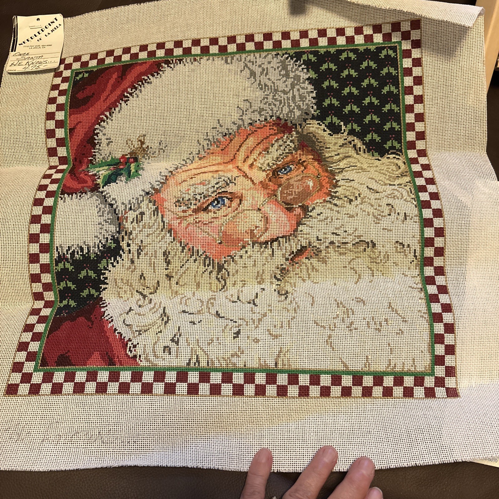 Sandra Gilmore Once Santa He Knows Handpainted Needlepoint Canvas
