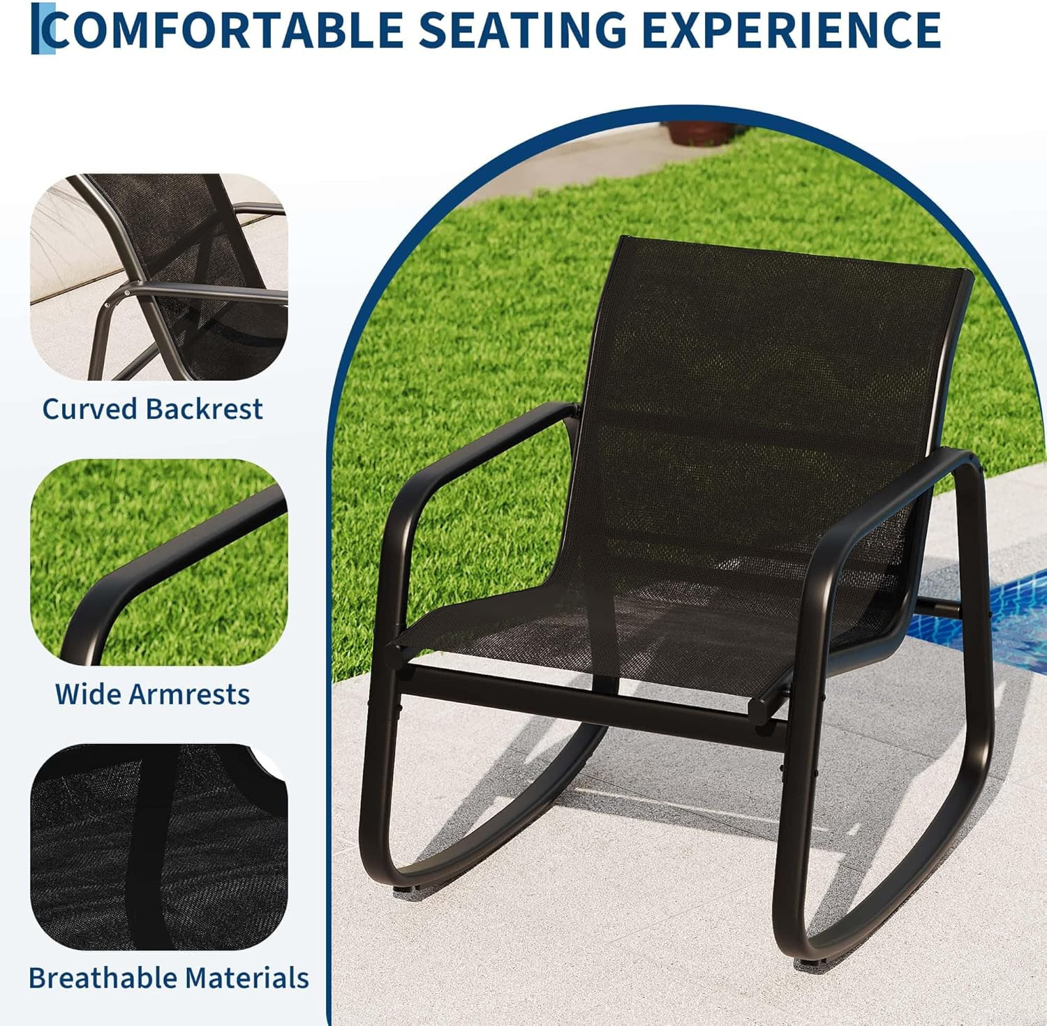3 Piece Outdoor Rocking Bistro Set, Textilene Fabric Small Patio Furniture Set w
