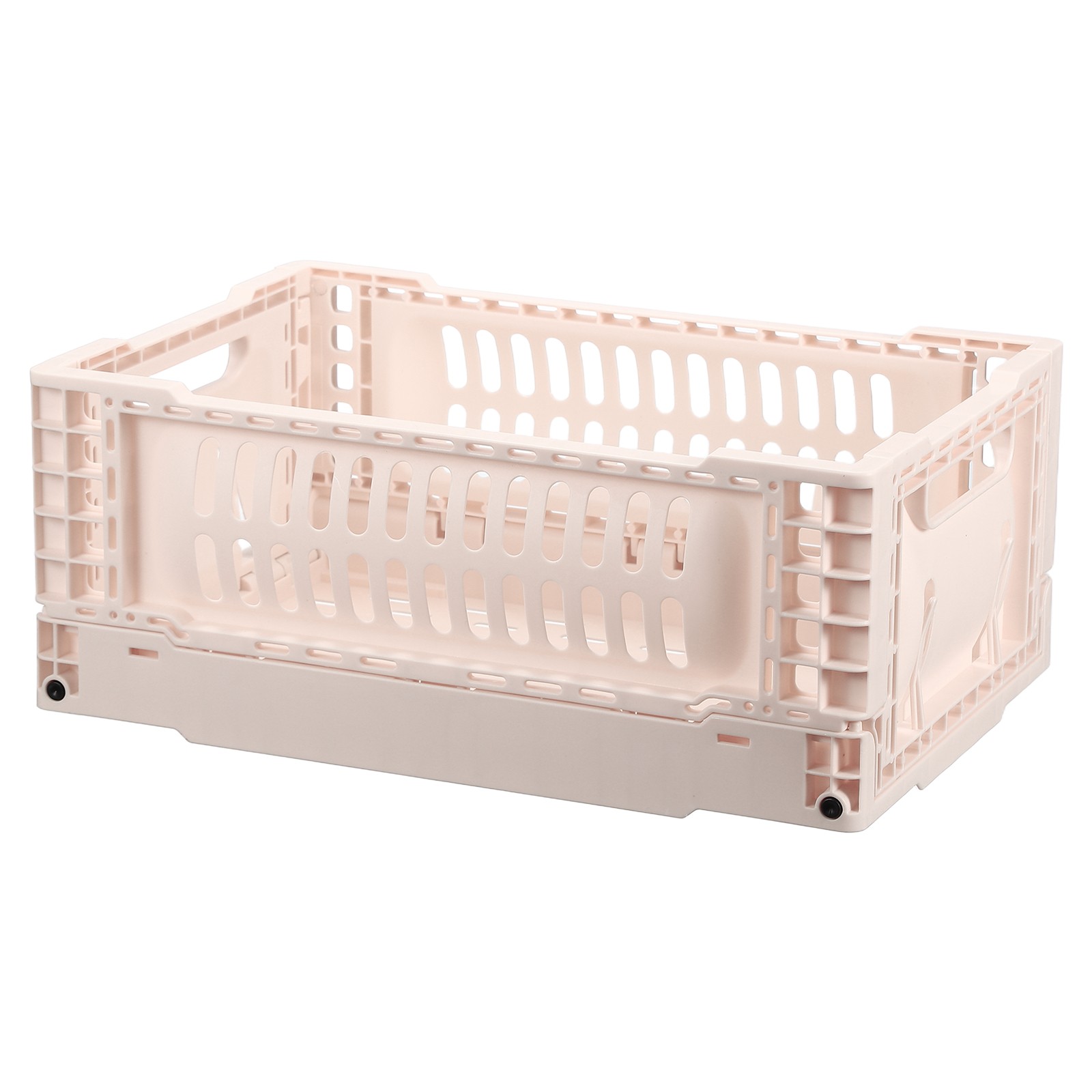 Collapsible Crates, 11.7x7.8x4.7" Small Plastic Storage Baskets, Light Pink